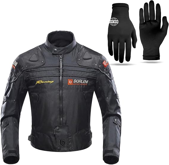 BORLENI Motorcycle Jacket Black XL and Glove Liners