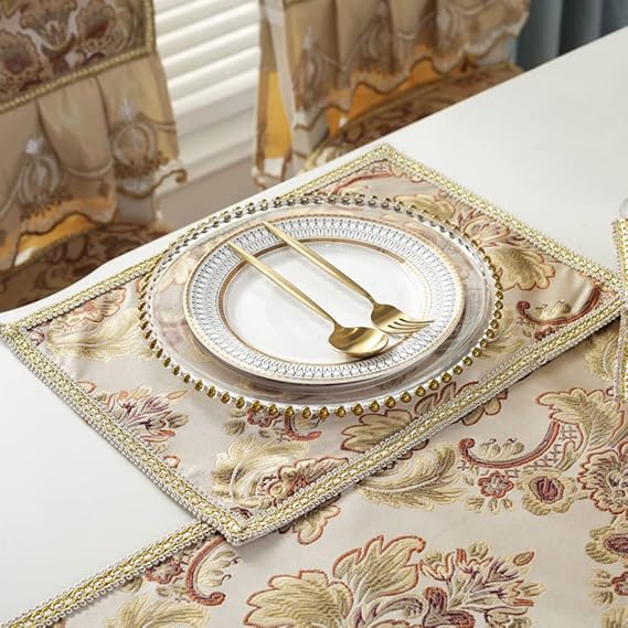 vctops Vintage Luxury Jacquard Damask Floral Placemats Set of 4 Heat Resistant Table Mats Washable Place Mat Table Decor (Beige,11"x15")