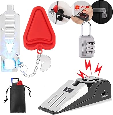 Upgraded Portable Door Lock & Door Stop Alarm, Home Security Door Locker Devices & Door Stopper, Perfect Self Defense Travel Essentials for Hotel Apartment Airbnb Additional Safety Red