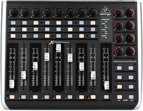 Behringer X-TOUCH COMPACT USB/MIDI Controller 9 Motorised Faders, Mackie Control & DAW Integration for Music Production & Live Performance