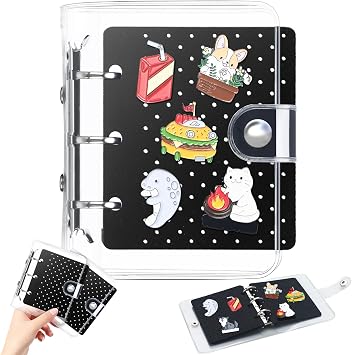 8 Pcs Mini Enamel Pin Display Book Gift Clear Collection Travel Trading Binder Holder Badge Book Storage Organizer up to 36 1-inch Enamel Pins for Travel Collectors Black,4.61x3.94 in