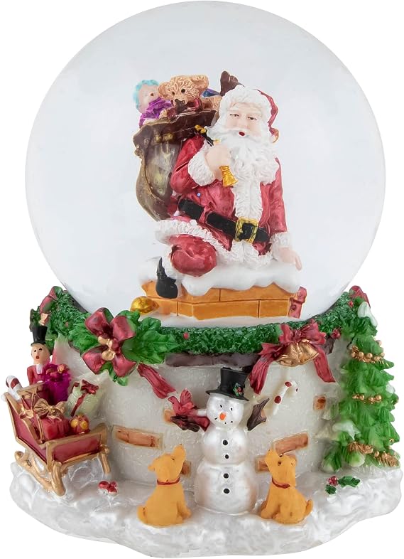 Santa Claus in Chimney Musical Christmas Snow Globe - 7"