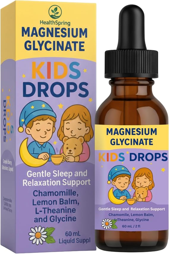 Magnesium Glycinate Kids Drops|Gentle Sleep and Relaxation Support with Chamomile, Lemon Balm, L-Theanine and Glycine|60ml Liquid Supplement