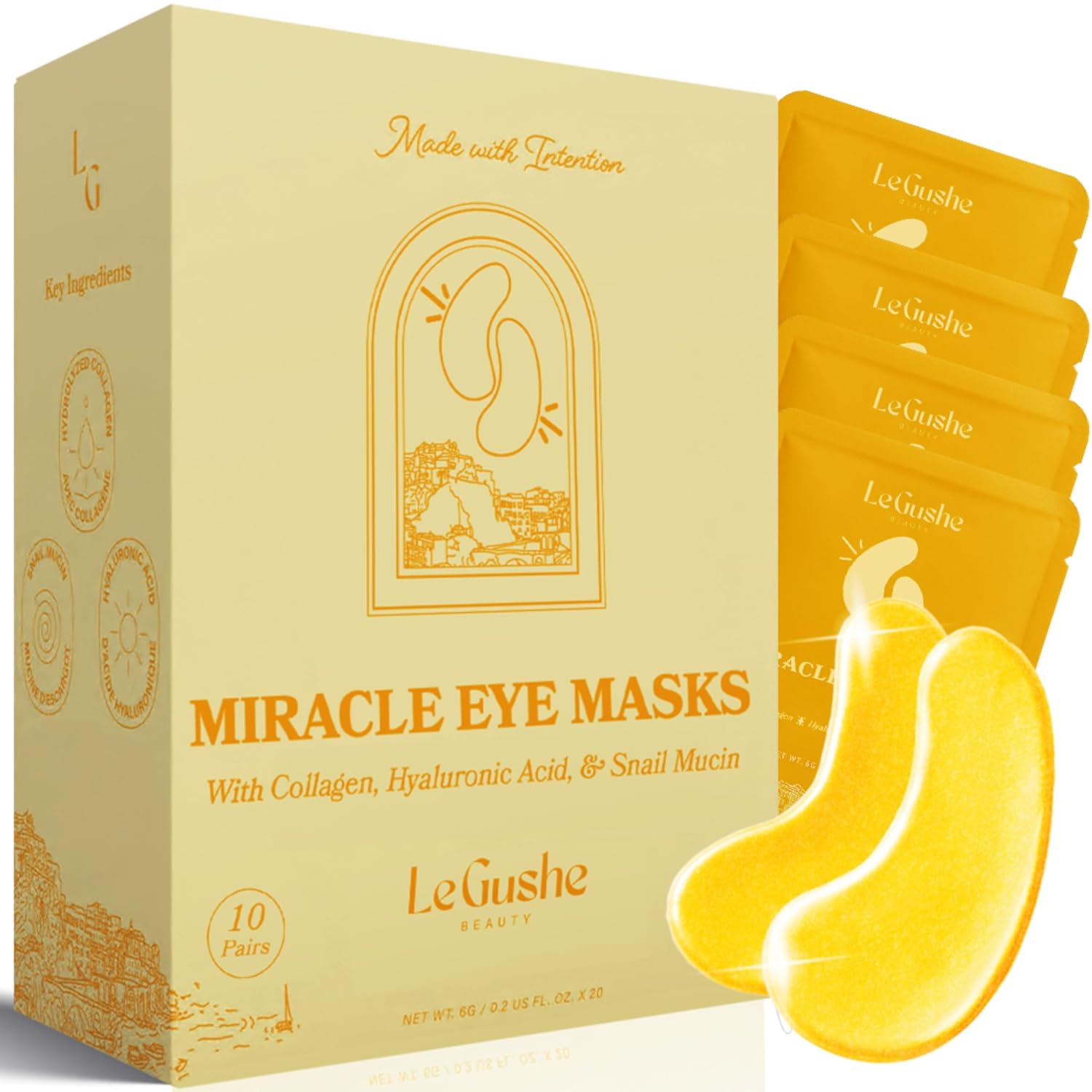 LE GUSHE Under Eye Patches - Gold Under Eye Masks for Dark Circles and Puffiness - With Collagen & Amino Acids - Gifts for Women - Bridesmaid Gifts 10 pairs
