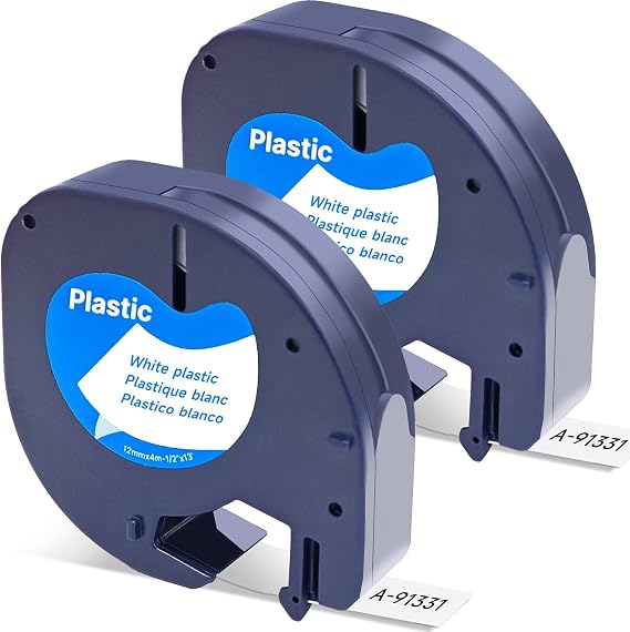 Compatible with Dymo Label Maker Refills 91221 91201 91331 Plastic Label Tape for Dymo Letratag Refill LT-100H LT-100T XR QX50 200B, Black on White, Pack of 2