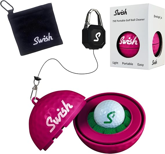 Swish Portable Golf Ball Cleaner Clip-On Golf Accessory for Bag or Cart Perfect Golf Gift