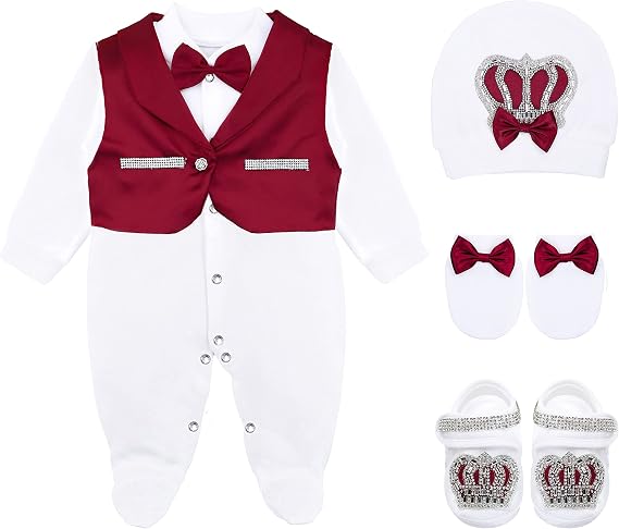 Lilax Baby Boy Jewels Crown Tuxedo Outfit Layette 5 Piece Gift Set 0-3 Months