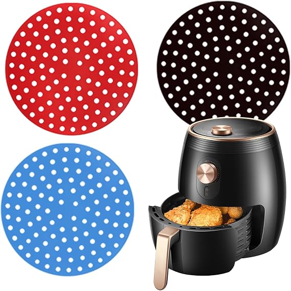 Air Fryer Silicone Liners,3 Pack Reusable Food-Grade Silicone Mat, Non-stick Heat Resistant Air Fryer Accessories (L-Rotundity)