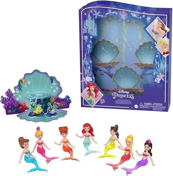 ​Disney Princess Toys, Ariel Story Pack with 7 Mermaid Dolls, Small Dolls, Figures and Accessories Inspired by Disney’s The Little Mermaid, HLW96