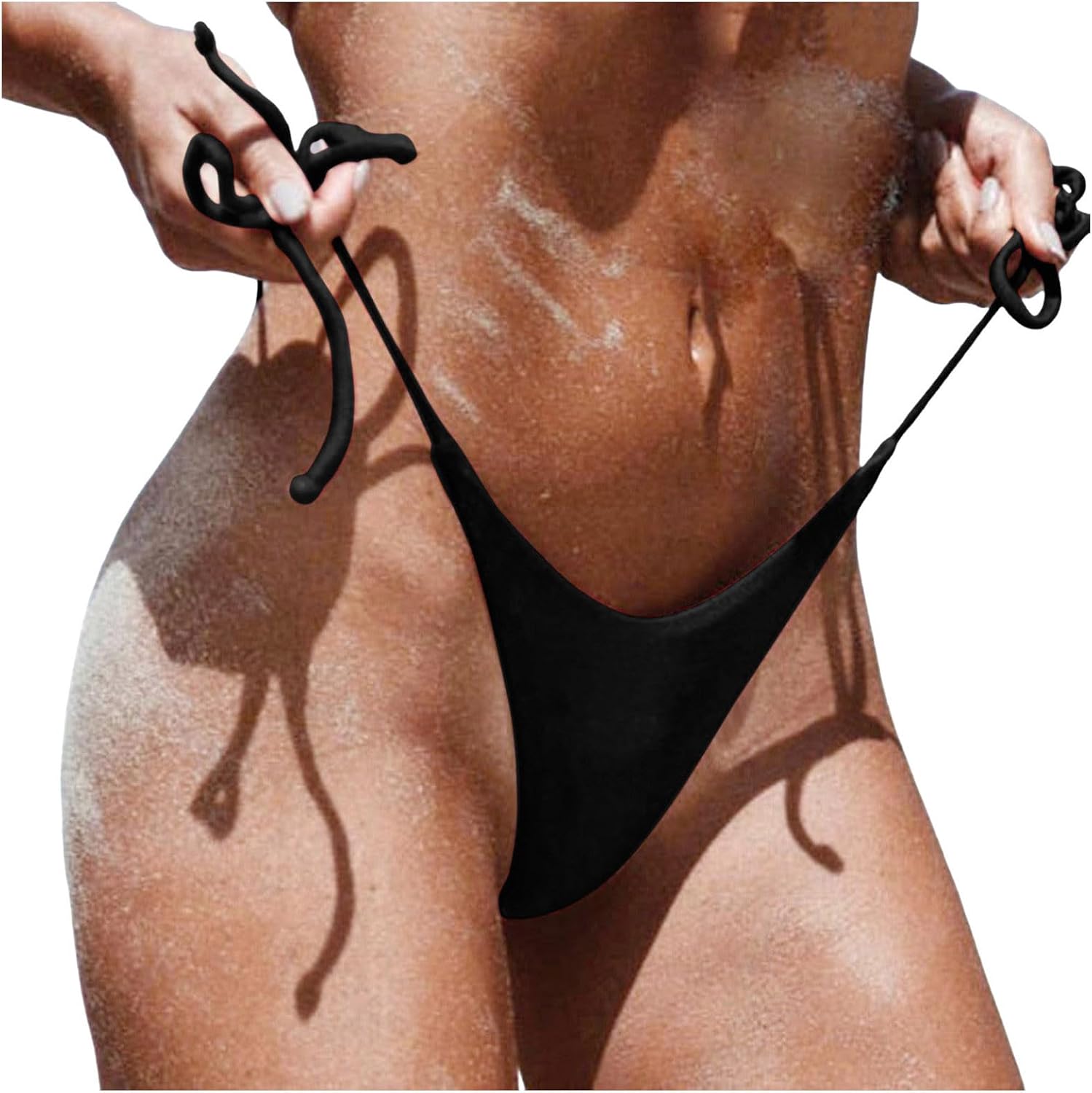 Lace Up Low Waist Brazilian Bikini Bottom Sexy High Cut Side Tie Cheeky Thong Bathing Swim Bottom Summer Beach Swimwear