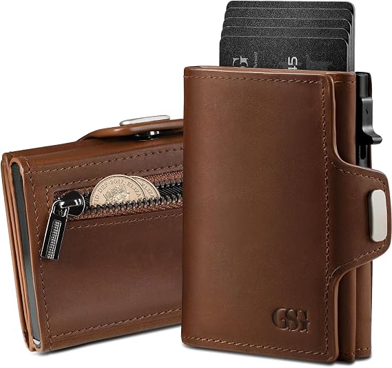 GSG SINCE 1998 Men's Leather Wallet Pop Up Card Holder Brown