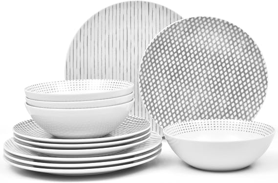 Noritake Grey Hammock 12-Piece Coupe Dinnerware Set, Service for 4
