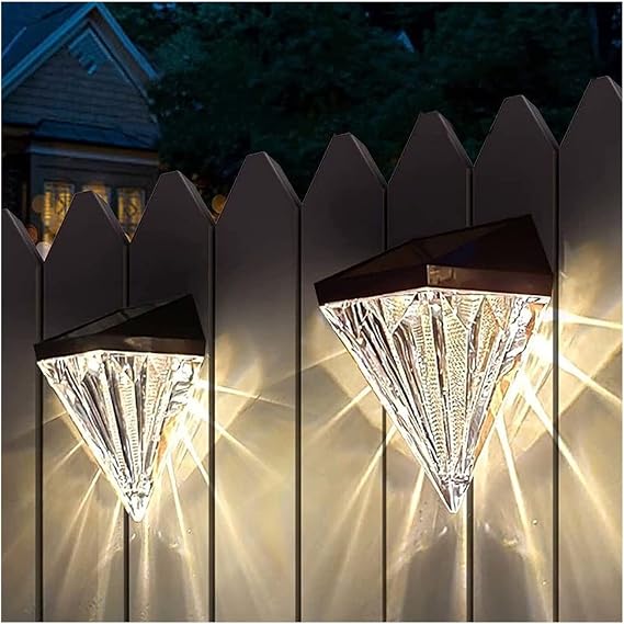 Exterior Light 2pcs Diamond Solar Wall Sconce LED Solar Powered Wireless Wall Lights Outdoor Waterproof Fence Wall Lantern for Automatic Solar Patio Lamps for Front Door Pool Patio Outdoor Wall Light