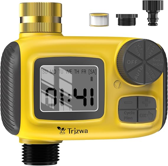Sprinkler Timer for Outdoor Garden, Brass Inlet Hose Timer with Rain Delay/Manual, 1 Outlet, Yellow