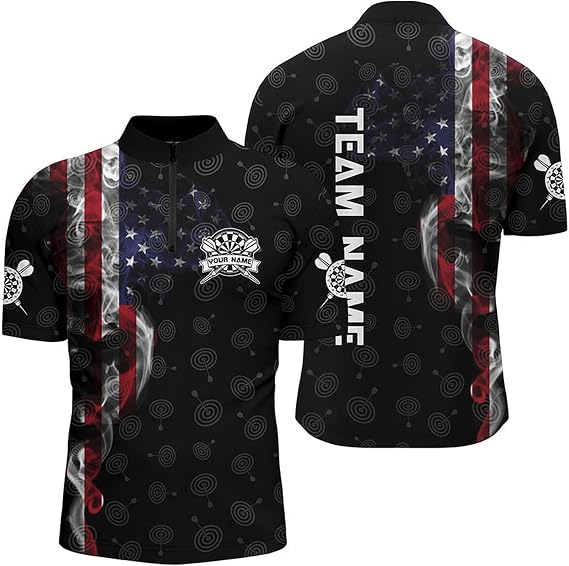 Blue Flame Fire Star Personalized Darts Quarter Zip Shirt for Men, Custom Jersey