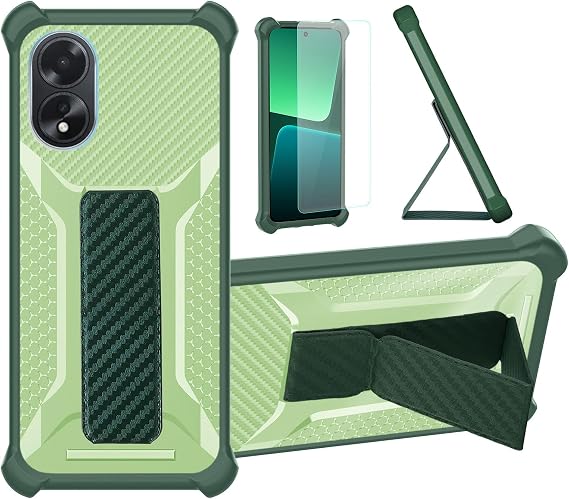 bojioderf Case Compatible for Oppo A18 Phone Case Cover [with Tempered Glass Screen Protector] Hybrid Case [Folding Support Magnetic] [Frosted Anti-Fingerprint] Green
