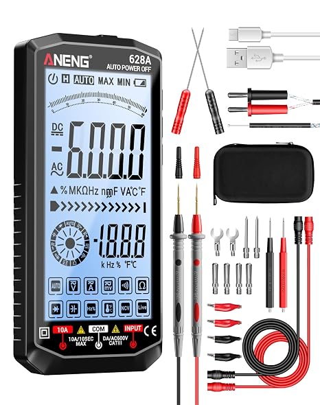 ANENG Multimeter,TRMS 6000 Count Rechargeable Digital Voltmeter Tester | Measures AC/DC Voltage,Current,Resistance,Capacitance,Temperature,Hz,NCV,Diode,Continuity Auto Ranging Electircal Tools