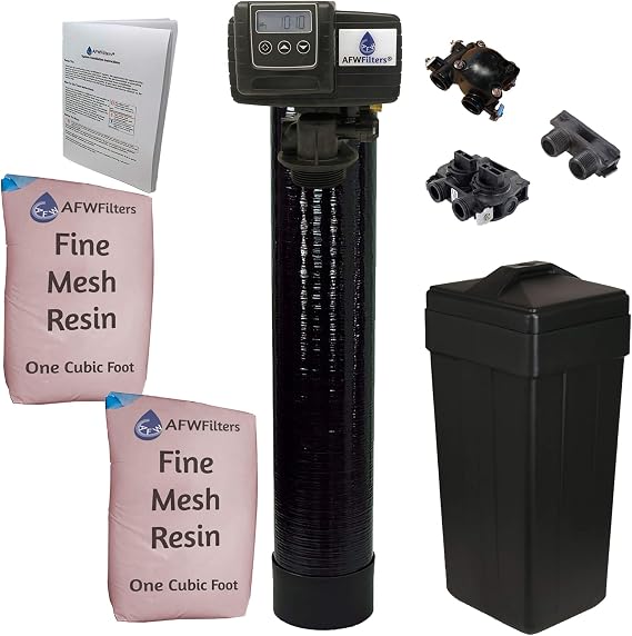 AFWFilters AFW Filters IRON Pro 2 Combination water softener iron filter Fleck 5600SXT digital metered valve for whole house (64,000 Grains, Black)