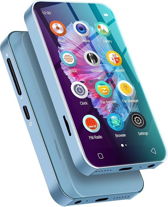 Luoran MP3 Player with Bluetooth & WiFi, 4.0" IPS Display MP4 Portable Music Player with Full Touchscreen & Speaker, Metal Frame & Glass Back, Audiobook, Browser, Up to 512GB (Blue)