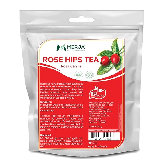 Merja Herbs Rose Hips Tea - Immune System Support & Antioxidants - Natural Caffeine Free - Loose Tea - 100% Natural & Premium Quality 180gr (Pack of 1)