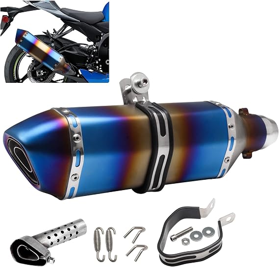 1.5-2" Inlet Motorcycle Exhaust Muffler Slip On 400mm Lengthened Universal for Dirt Bike ATV Street Bike 38-51mm Inlet with DB Killer Silencer HTRACING (Grilled Blue)
