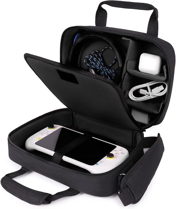 USA Gear Handheld Carrying Case Fits ASUS ROG Xbox Ally X, ROG Ally, Logitech G Cloud, PS, Lenovo Legion Go - Shoulder Bag Storage Organizer with Customizable Dividers, Padded Interior - Black
