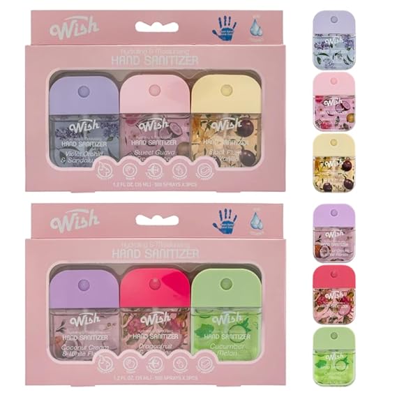 Travel Size Hydrating Hand Sanitizer Gift Box Set 6-Piece Variety Pack (Black Plum, Sweet Guava, Violet Orchid, Coconut Cream, Dragonfruit, Vanilla Scents)