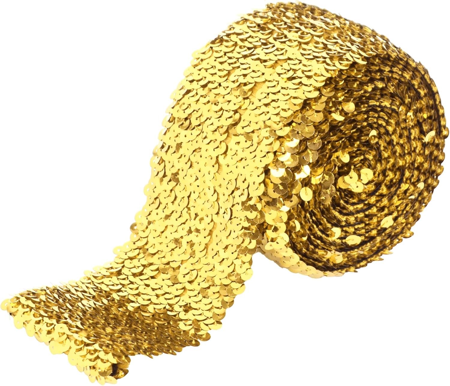 Elastic Sequin Trim, 3 Inch 8 Row Wide Flat Glitter Bling Fabric Paillette Sequin Ribbon, Metallic Stretch Sequin Strip Sewing DIY Embellishment, 5.5 Yards, Gold