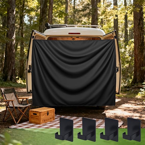 7.5x6 Ft Large Camper Van Curtains, Van Rear Door Shower Curtains with Magnetic Hooks, Adjustable Waterproof Shower Curtain for Camper Trucks and Vans