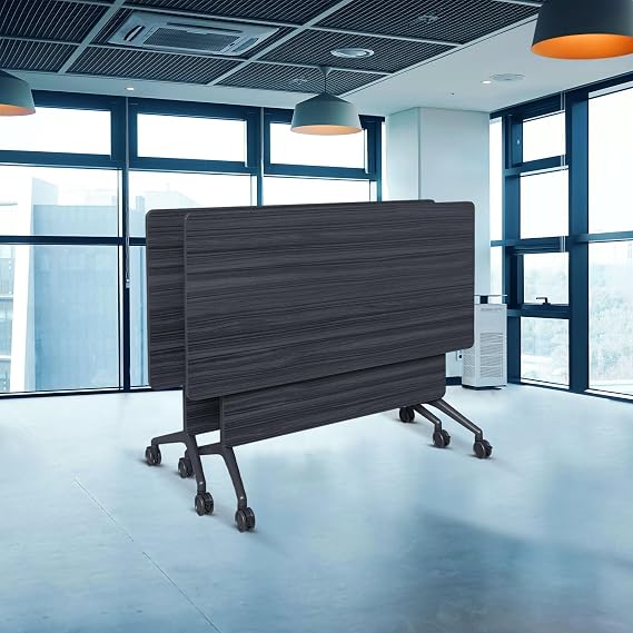 Conference Table,Grey Folding Conference Room Tables, Rectangle Meeting Seminar Tables Set, Large Flip Top Nesting Table for Office Meeting (2, 55in)