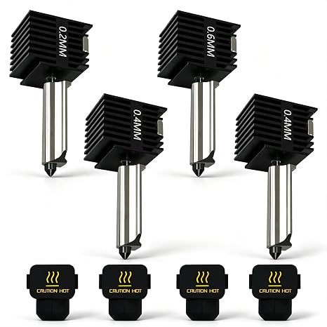 4Pack 0.2/0.4/0.6mm A1 Mini Hotend Kit for Bambu Lab A1/A2L Nozzle | Detachable Hardened Steel Nozzles, Anti-Clogging, 350C High-Temp Quick Swap, Precision Stable Extrusion for 3D Printer Parts