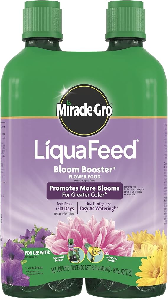 Miracle-Gro LiquaFeed Bloom Booster Flower Food, 16 fl. oz. (2 Pack) | Liquid Fertilizer for Annual and Perennial Flowers and Blooming Plants, Refill Bottles