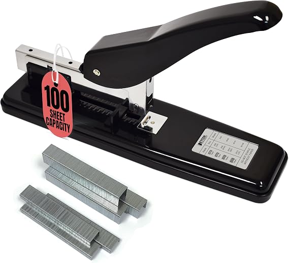 Better Office Products Heavy Duty Commercial Stapler Stapler with 2,000 Staplers Black Polished Steel 100 Seats Large Capacity Round Ergonomic Lever & Weight Stabilization Base Jam Free Large Stapler
