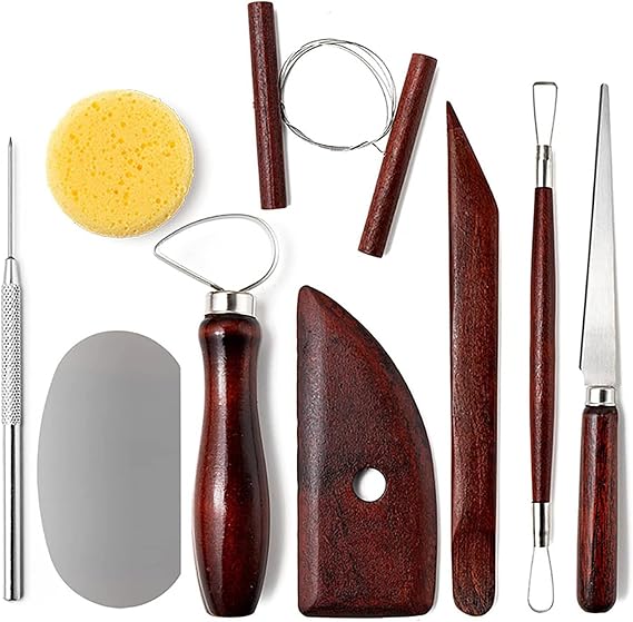 Pottery Tools Kit, Pottery Tools & Sculpting Tools, Polymer Modeling Clay Cutters Sculpture Set with Clay Cutting, Modeling, Trimming Tools for Smoothing, Cleaning, Carving (Brown)