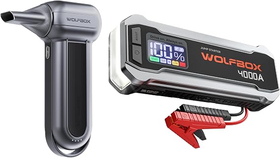 WOLFBOX MF100 Electric Air Duster-150000RPM Brushless Motor & WOLFBOX 4000A Jump Starter,12V Car Battery Jump Starter