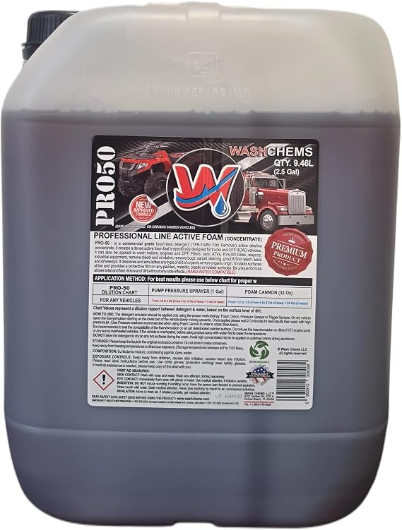 Wash Chems Pro50 Auto Car Wash Cleaner Detergent Active Foam - 2.5 Gallons | Touchless Road Car Wash Soap for Foam Cannon, Car Wash Concentrate Auto Wash Soap for All Vehicles, UTV Cleaner Detailing