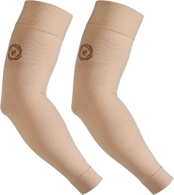 NURCOM Compression Arm Sleeve, 20-30 mmHg, No Silicone, Beige S | For Lymphedema, Lipedema, Pain Relief, Edema, Swelling, Post Surgery Recovery, 2 Pack