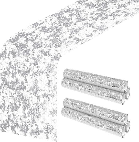 6PCS Silver Table Runner, 11"x108" Glitter Metallic Mesh Table Runner Roll | Table Decorations Centerpiece for Bridal Wedding Birthday Party Christmas