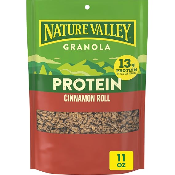 Nature Valley Cinnamon Roll Protein Granola, Resealable Pouch, 11 oz | 13g Protein & 34g Whole Grain per Serving, Good Source of Fiber, No Artificial Flavors or Colors