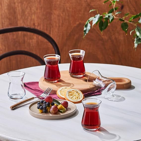 KARACA Irem Tea Glasses Set of 6 for 6 People 132 ml Transparent Elegant Glass Tea Cups with Filigree Pattern Stylish Glass Set