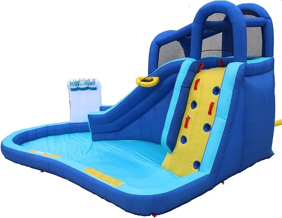 BANZAI Surf N' Splash Water Park, Length: 14 ft 5 in, Width: 10 ft 7 in, Height: 7 ft 11 in, Inflatable Outdoor Backyard Water Slide Splash Bounce Climbing Toy