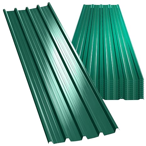 Corrugated Roofing Sheets 12pcs, Galvanised Metal Roofing Sheets, Box Profile 110x45cm Coated 7m² Trapezoidal Grooved Roof sheets, Waterproof Tiles Shed Roof Covering Outdoor Wall Cladding (Green)