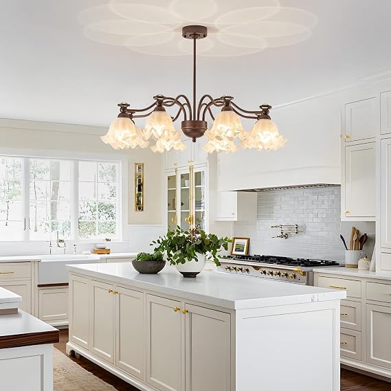 Vintage Glass 8 Light Farmhouse Oil Rubbed Bronze Chandelier Large Milk Glass Sputnik Dining Room Light Fixture French Industrial Pendant Lights Kitchen Island for Living Room Bedroom Foyer Por