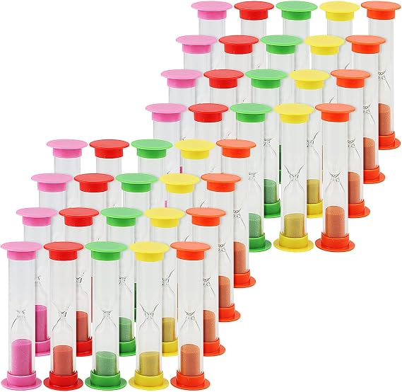 MUKCHAP 40 PCS Colorful 3.4 Inch 1 Minute Hourglass, 5 Colors Plastic Clocks, Mini Sand Clocks for Office Kitchen, Red, Pink, Orange, Yellow, Green