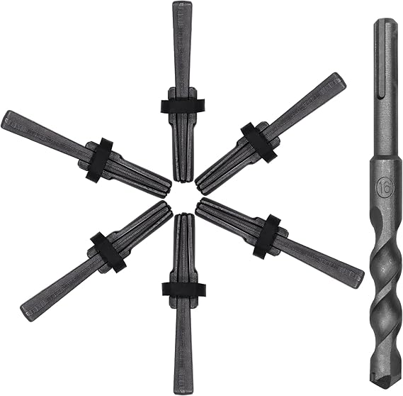 6PCS Rock Splitting Wedges and 1PCS Rotary Hammer Drill Bit, Wedge and Feather Shims, Stone Splitter Tools for Granites, Concretes, Boulders, Volcanic Rocks, Limestone Rocks