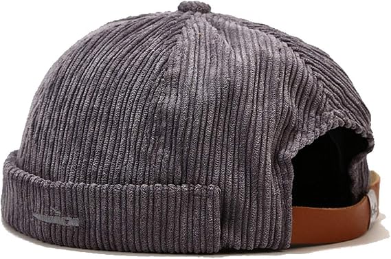 Mens Womens Fish Embroidery Corduroy Brimless Sailor Cap Rolled Cuff Retro Beanie Hat