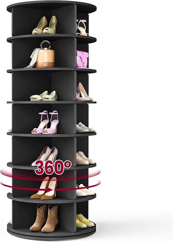 VASAGLE 7-Tier Rotating Shoe Rack Tower, 360 Degree Spinning | Free Standing Lazy Susan Bag Display Storage Rack, for Corners, Closets, Small Spaces, Black, SONYA Collection ULBS047BZ01