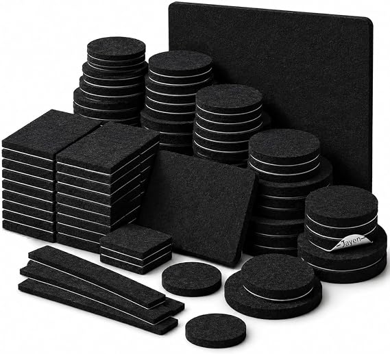Jayen 133 Pcs Felt Self-Adhesive Cuttable Furniture Pads, Anti-Scratch Floor Protectors for Any Furniture and Appliances - Black