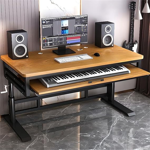 Adjustable Office Computer Desk with Cable Management & Keyboard Tray, Ideal for Workbench, Electronic Piano, and Music Production Studio