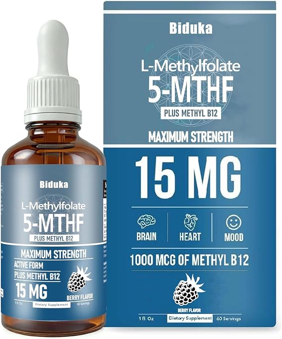 Organic L-Methylfolate 15 mg + Methyl B12 1000mcg Liquid Drops-60 Servings